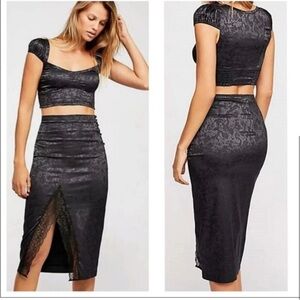 Free People Charcoal Floral Skirt Set